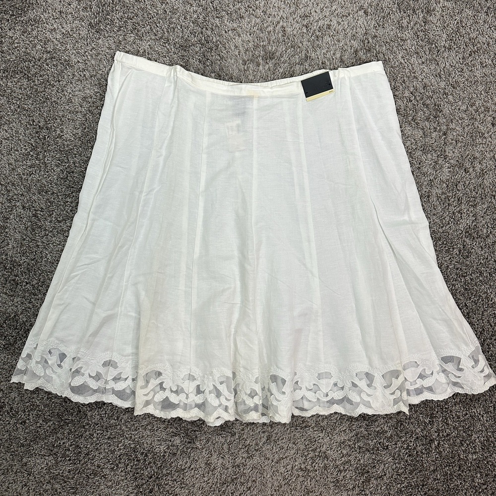 Lane Bryant A Line Midi Skirt White Cream Linen Blend Lace Hem Size 22/24 New